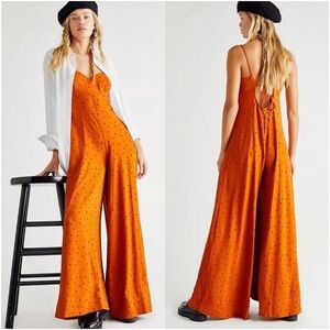 FREE PEOPLE Jamboree Jumpsuit In Rust Polka Dot